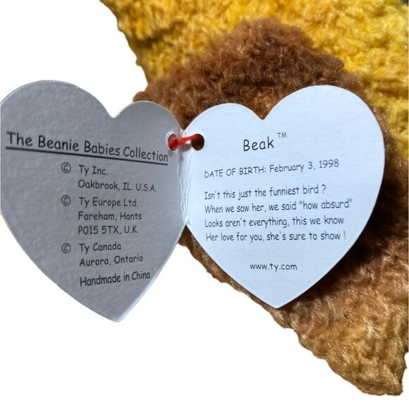 Ty Beanie Baby Kiwi Bird Plush Toy 1998 Retired Collectible Brown/Yellow Stuffed - Picture 7 of 10